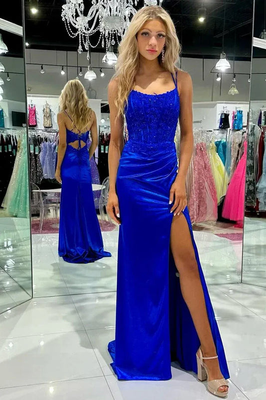 Sequin Lace Mermaid Sweetheart Sleeveless Lace-Up Floor-Length Prom Gown