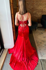 Sequin Lace Mermaid Sweetheart Sleeveless Lace-Up Floor-Length Prom Gown