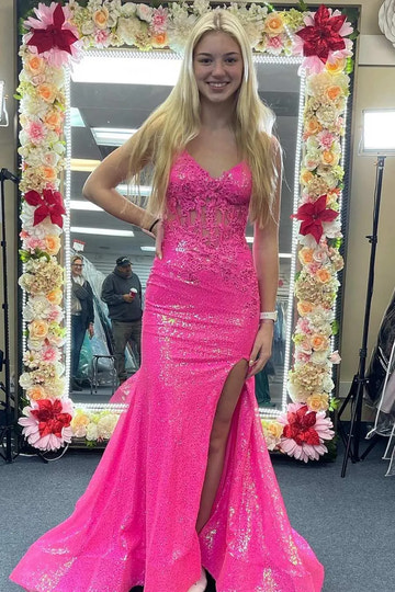 Vestido de fiesta de corte sirena con lentejuelas, encaje, cuello en V y sin mangas hasta el suelo