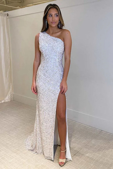Sequin Mermaid One-Shoulder Lace-Up Floor-Length Prom Gown