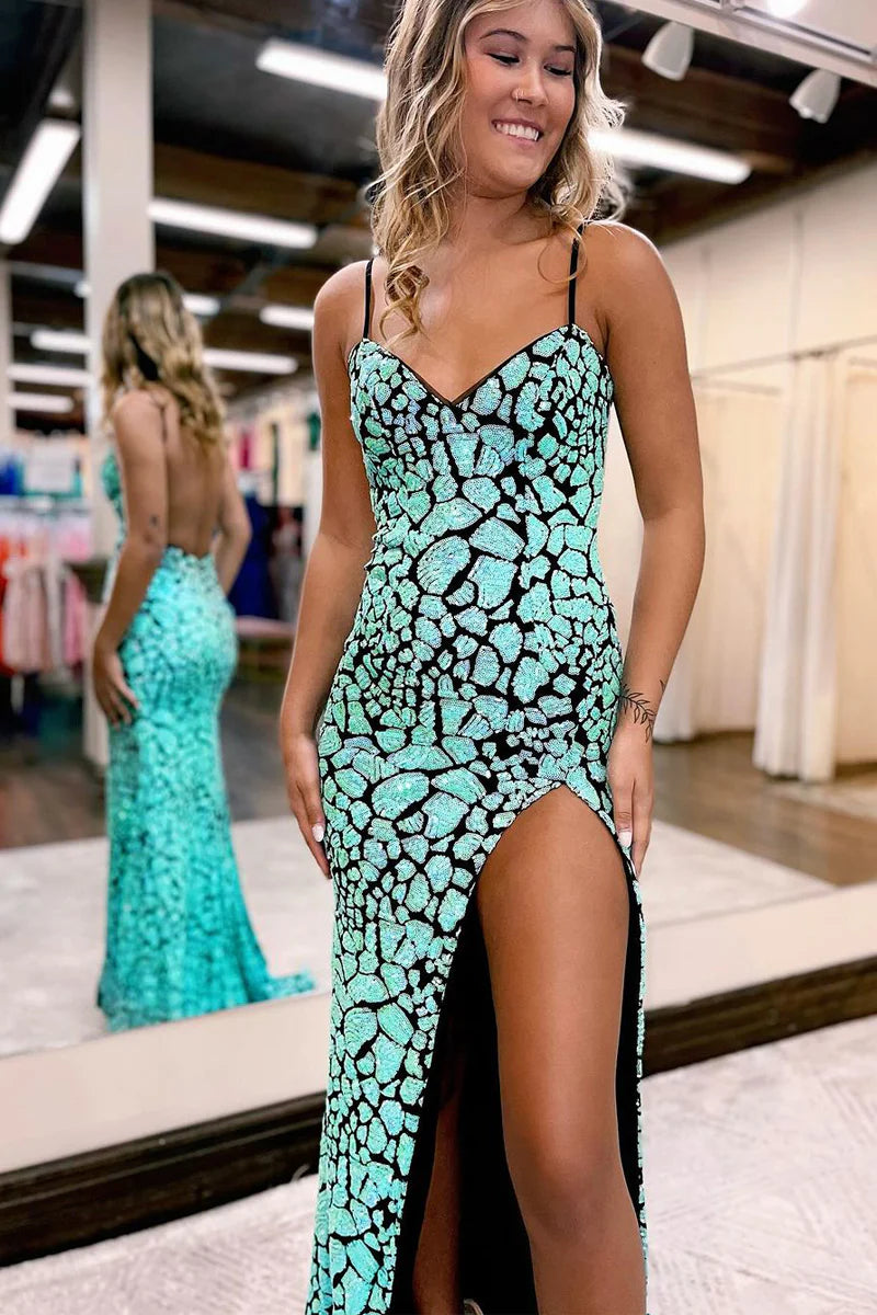 Vestido de fiesta con tirantes finos, abertura alta, estilo geométrico, elegante, con fruncido