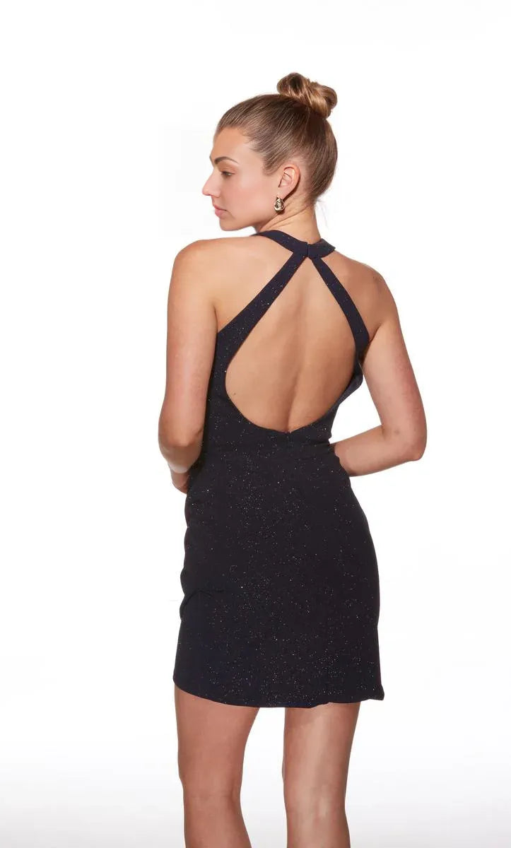 Sheath Halter-Neck Sleeveless Glitter Backless Mini Cocktail Dress