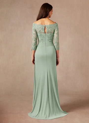 Elegant Sheath Off-the-Shoulder Ruched Lace Formal Mother of the Bride Dress