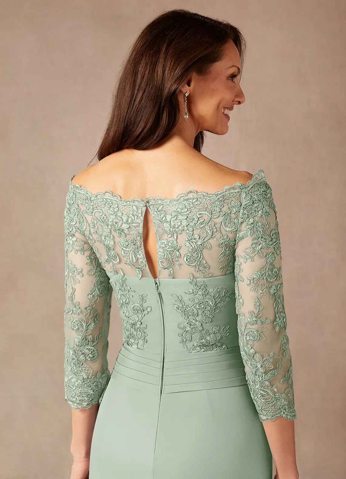Elegant Sheath Off-the-Shoulder Ruched Lace Formal Mother of the Bride Dress