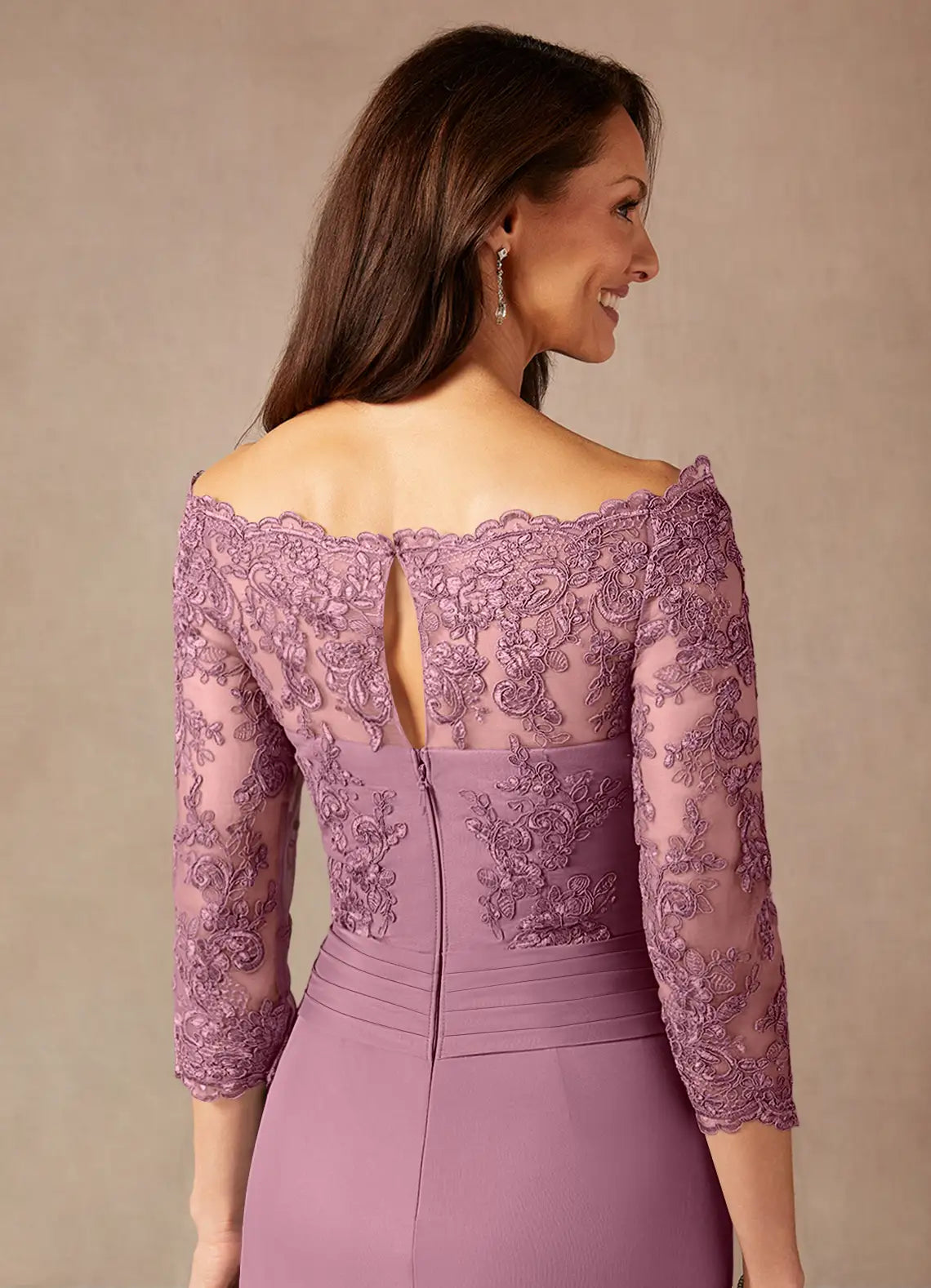Elegant Sheath Off-the-Shoulder Ruched Lace Formal Mother of the Bride Dress