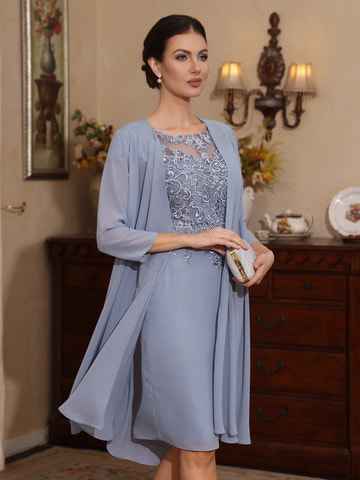 Two Piece Chiffon Knee-Length Lace Formal Mother ofthe Bride Dresses