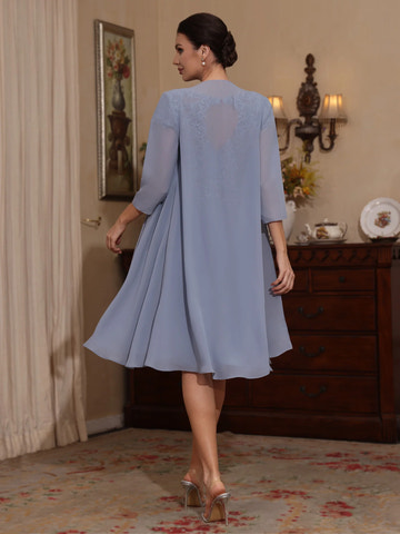 Two Piece Chiffon Knee-Length Lace Formal Mother ofthe Bride Dresses