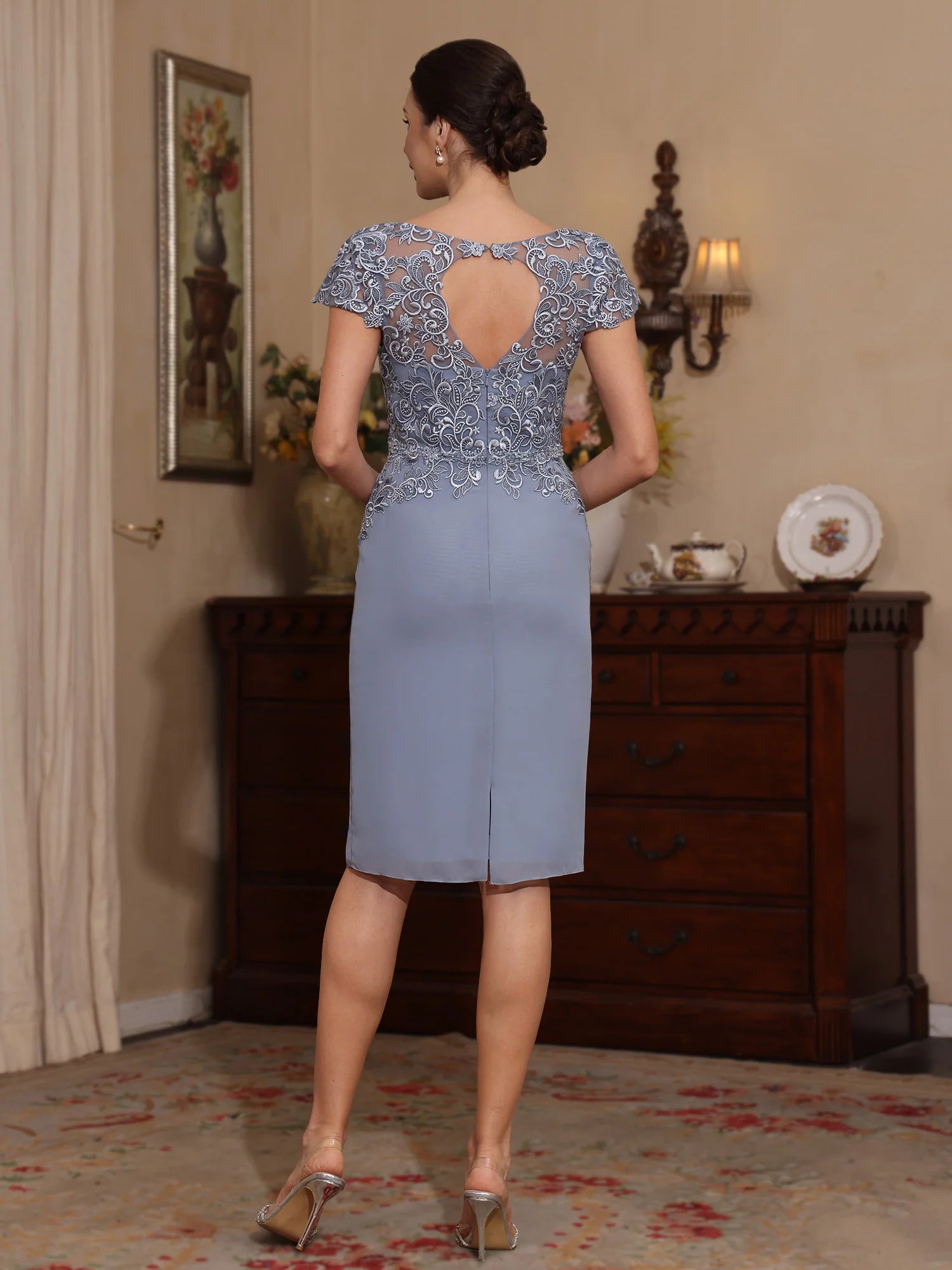 Two Piece Chiffon Knee-Length Lace Formal Mother ofthe Bride Dresses