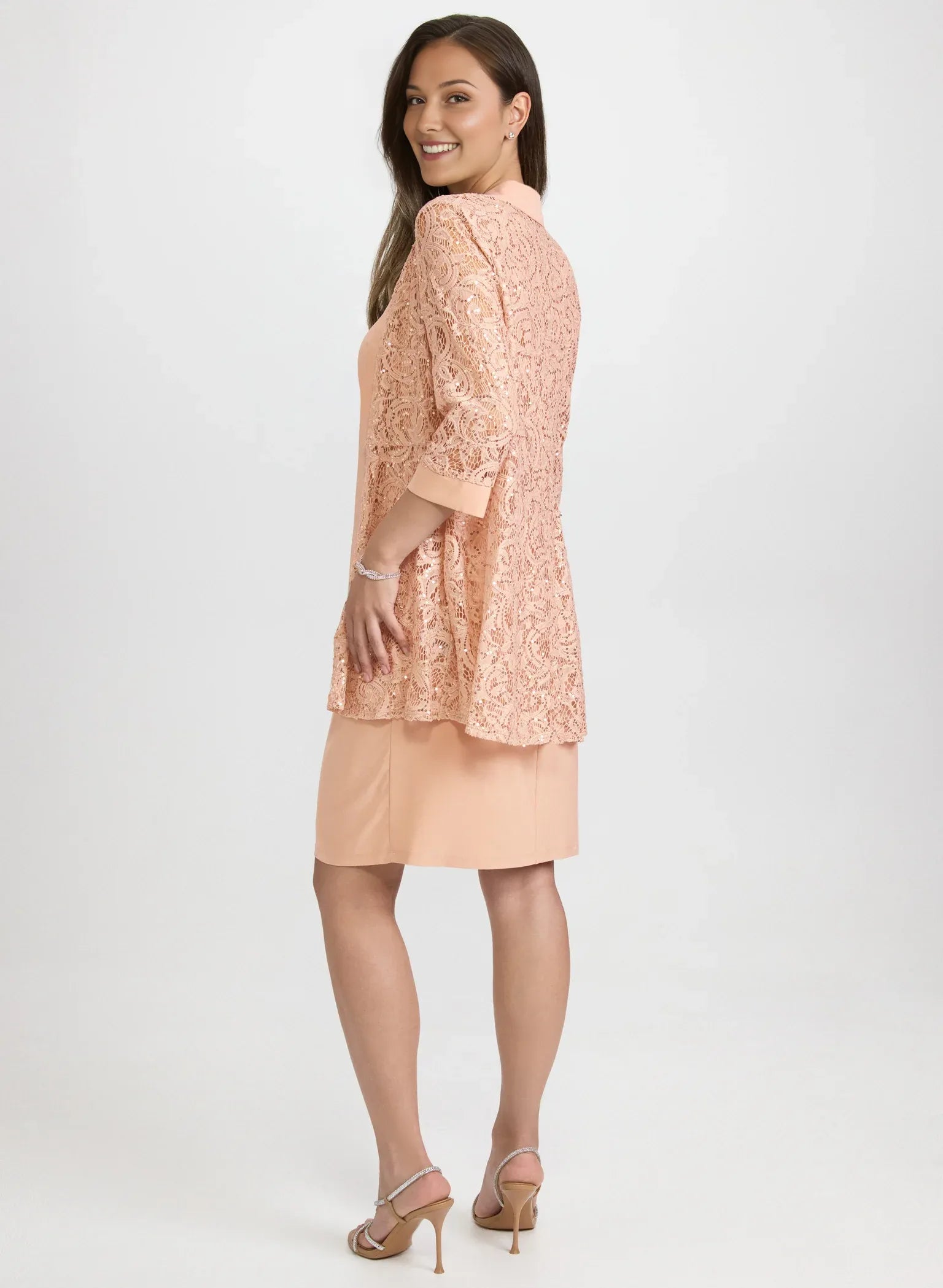 Sheath Round Neck Jersey Midi Mother of the Bride Dress with Lace Jacket Set