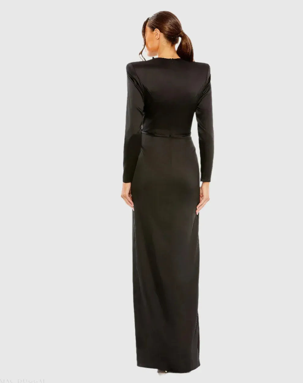Elegant Sheath Round Neck Satin Maxi Dress with Ruffle Slit Evening Dress