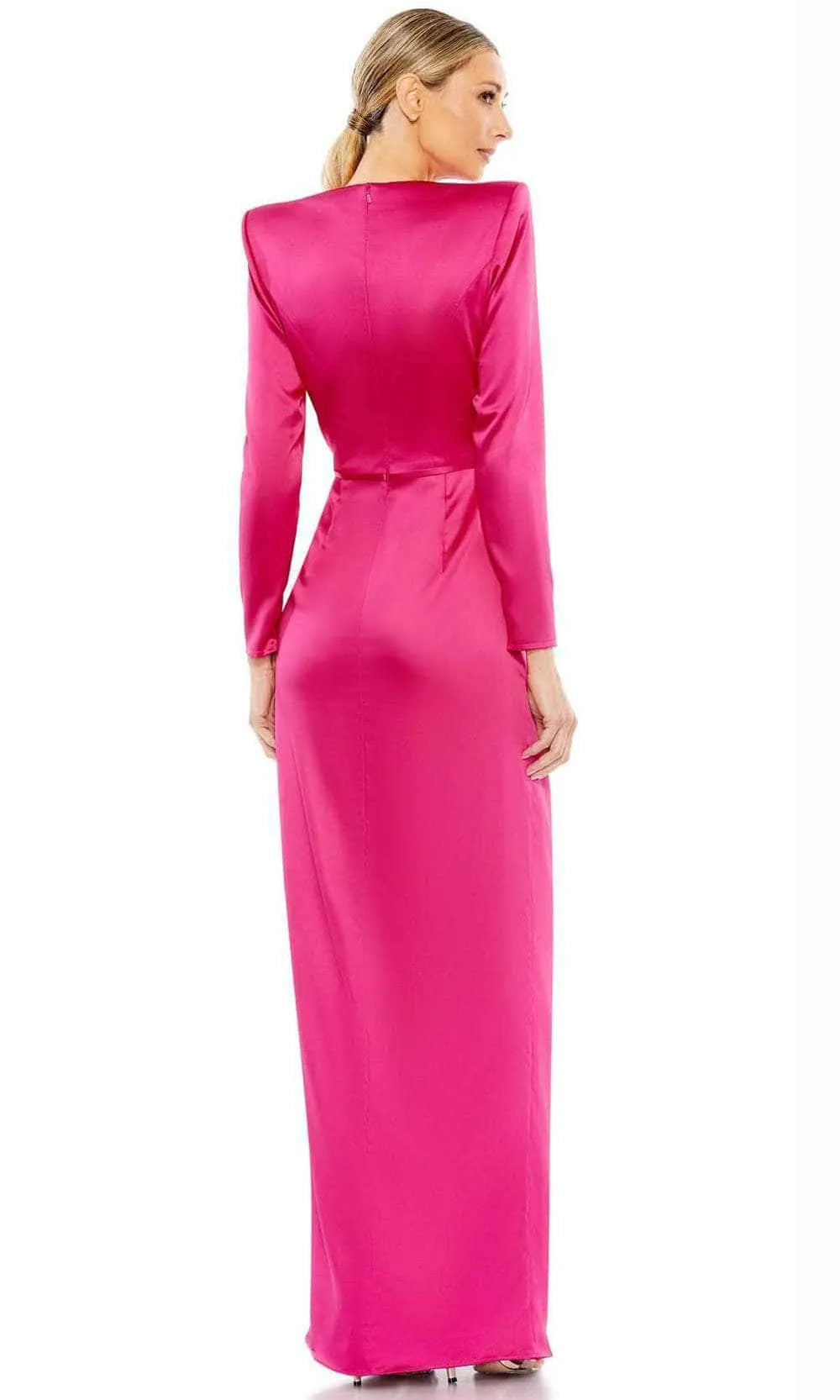 Elegant Sheath Round Neck Satin Maxi Dress with Ruffle Slit Evening Dress