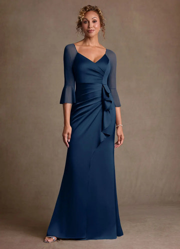 Sheath Sweetheart Satin Floor-Length Ruffle Evening Gown Formal Mother of the Bride Dress