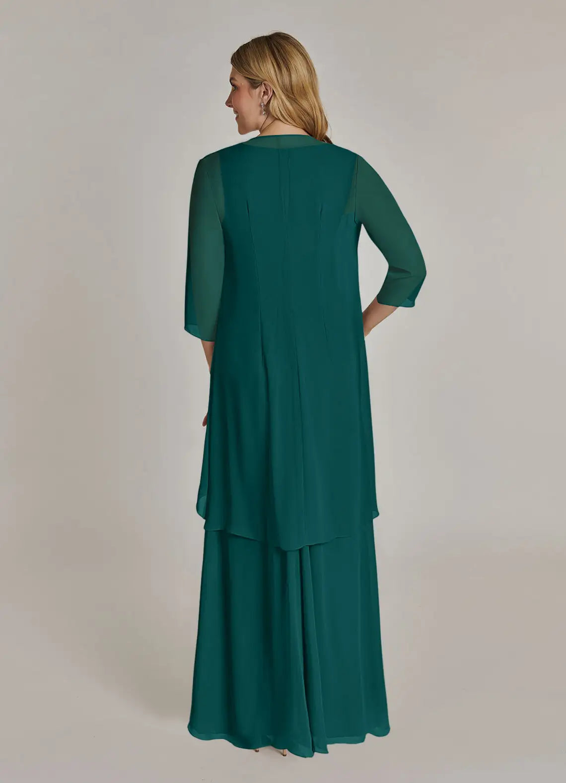 Sheath V Neck Chiffon Mother of the Bride Dress Floor Length Ruffle Formal Maxi Dress