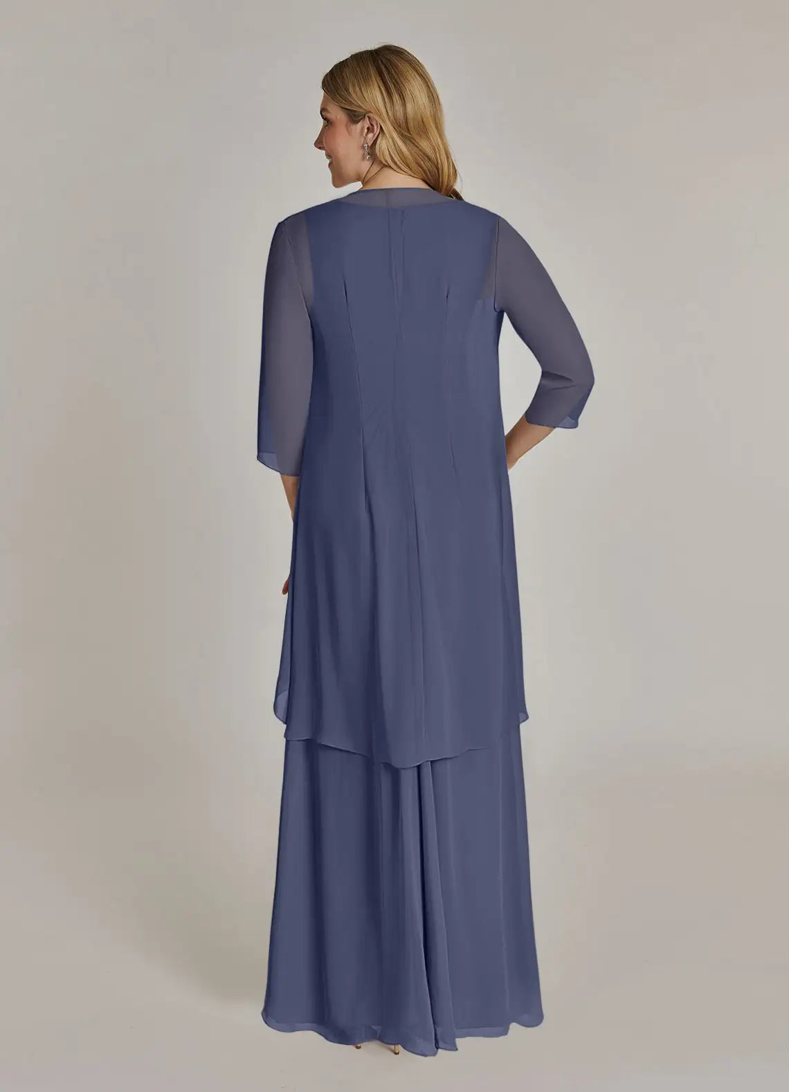 Sheath V Neck Chiffon Mother of the Bride Dress Floor Length Ruffle Formal Maxi Dress