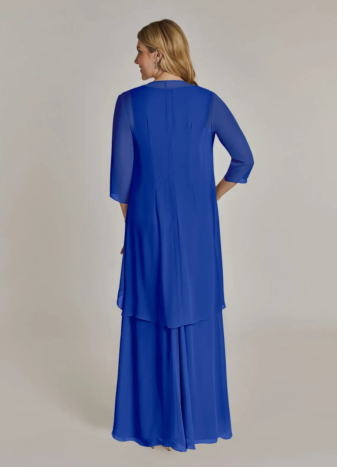 Sheath V Neck Chiffon Mother of the Bride Dress Floor Length Ruffle Formal Maxi Dress