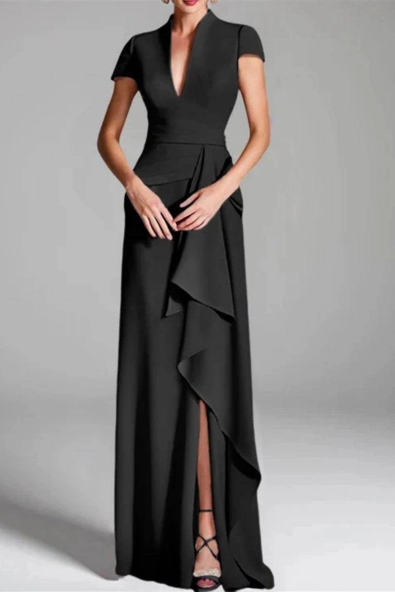 Slim Mermaid Stand Collar Short Sleeve Zip Back Floor Length Mother Of The Bride Dress
