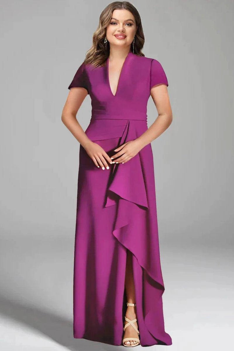 Slim Mermaid Stand Collar Short Sleeve Zip Back Floor Length Mother Of The Bride Dress