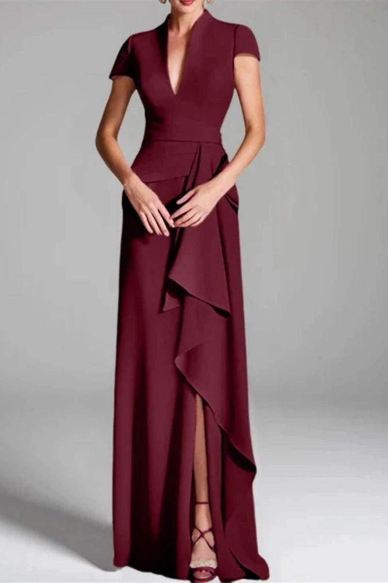 Slim Mermaid Stand Collar Short Sleeve Zip Back Floor Length Mother Of The Bride Dress