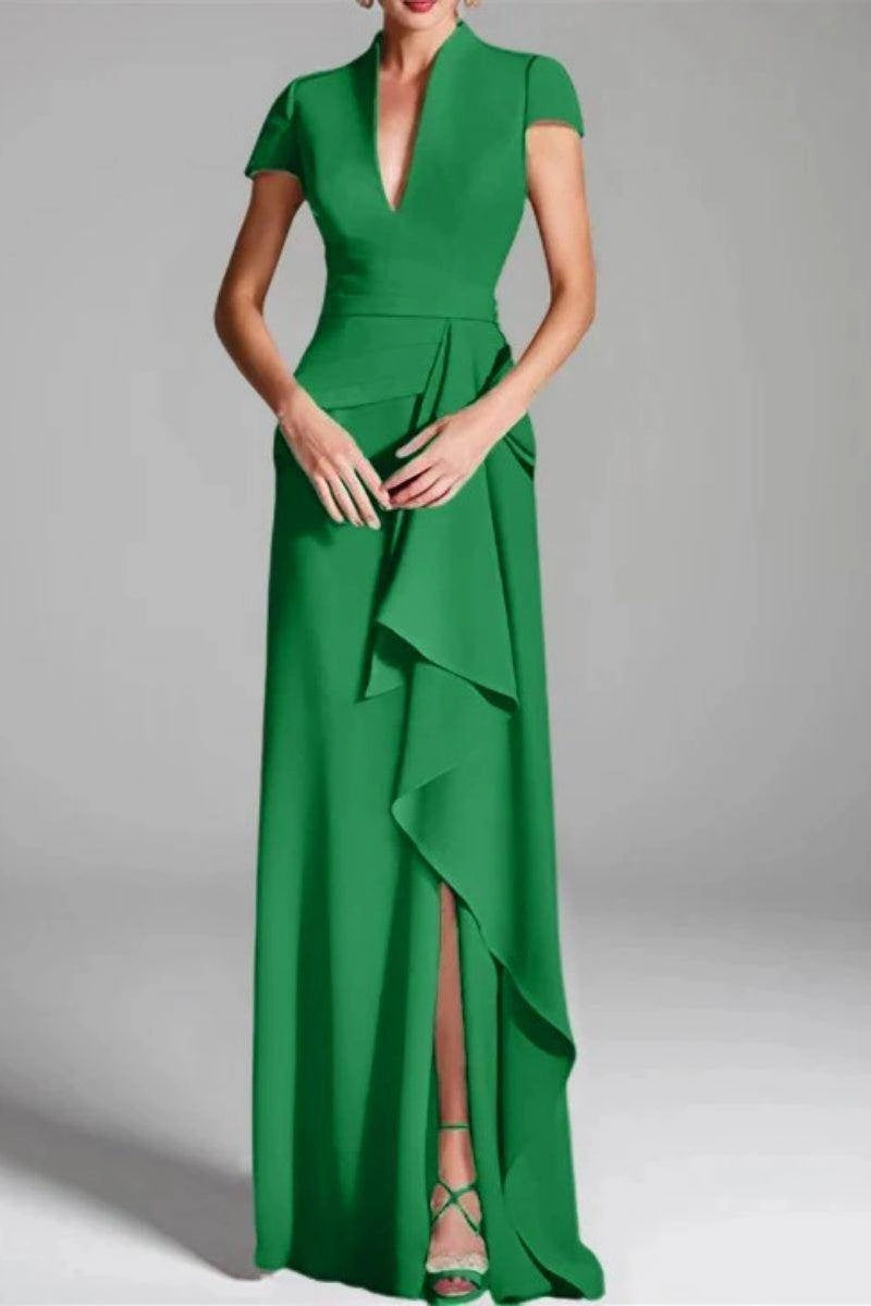 Slim Mermaid Stand Collar Short Sleeve Zip Back Floor Length Mother Of The Bride Dress