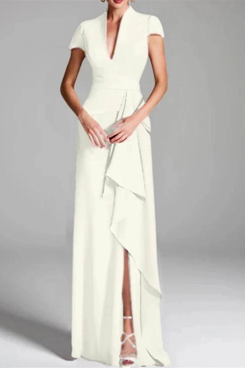 Slim Mermaid Stand Collar Short Sleeve Zip Back Floor Length Mother Of The Bride Dress