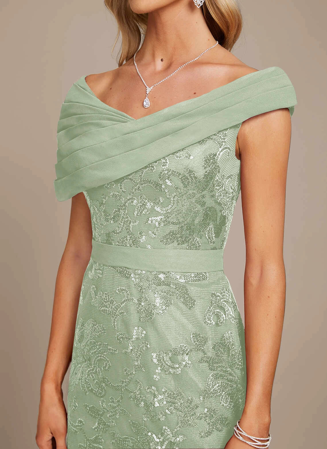 Sophisticated Mermaid Off‑The‑Shoulder Sequin Lace Long Mother Of The Bride Dress