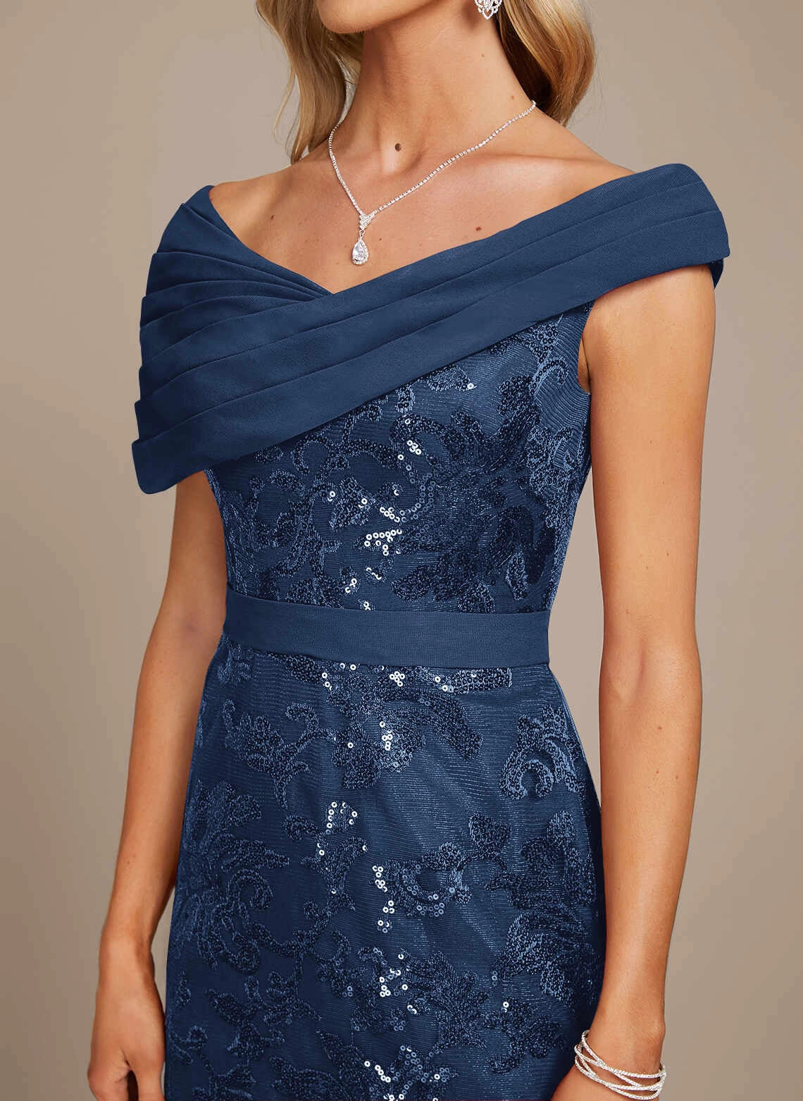Sophisticated Mermaid Off‑The‑Shoulder Sequin Lace Long Mother Of The Bride Dress