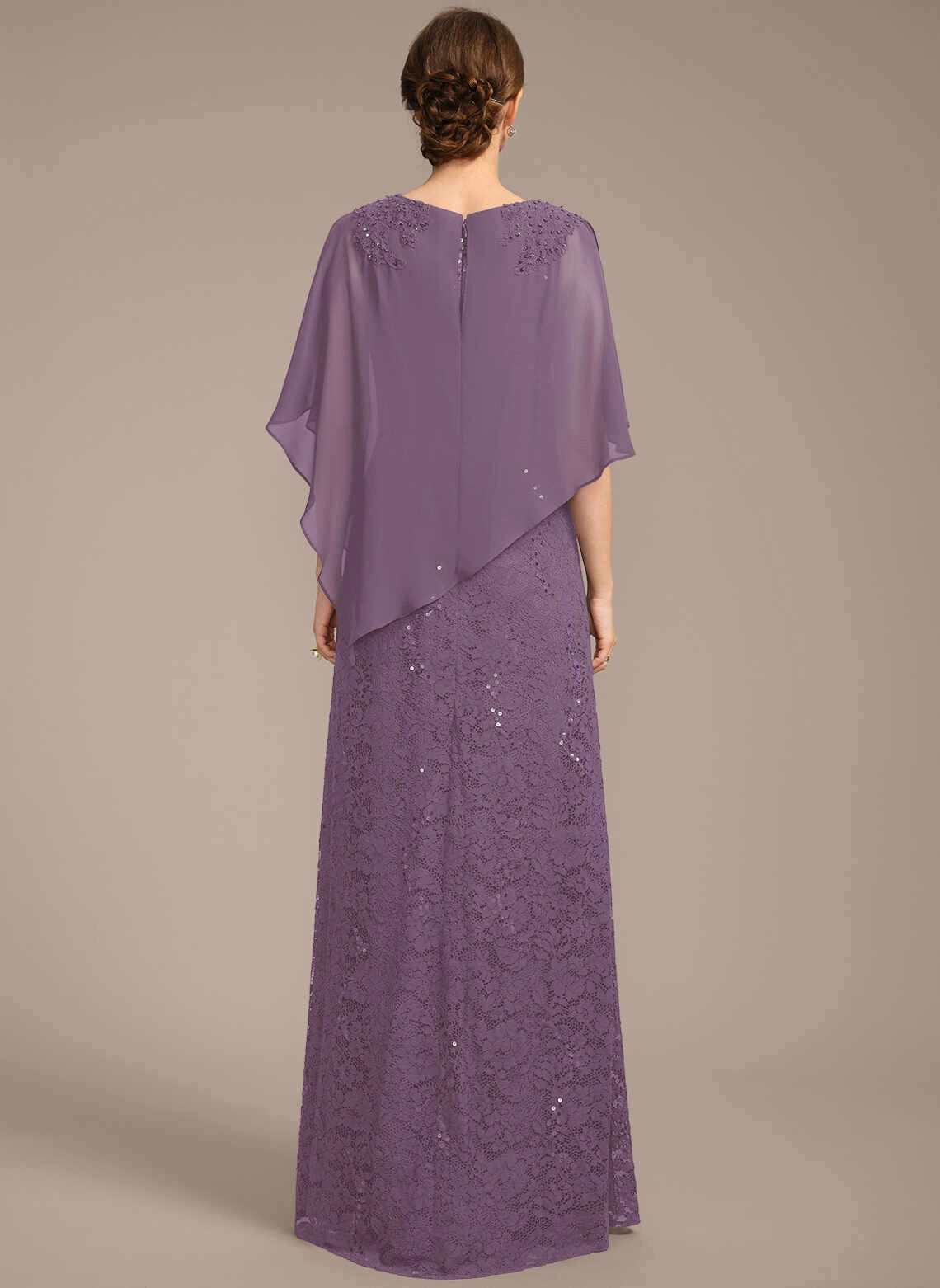Modest Sheath Bateau Neck Cape Overlay Zipper Back Floor‑Length Mother Of The Bride Dress