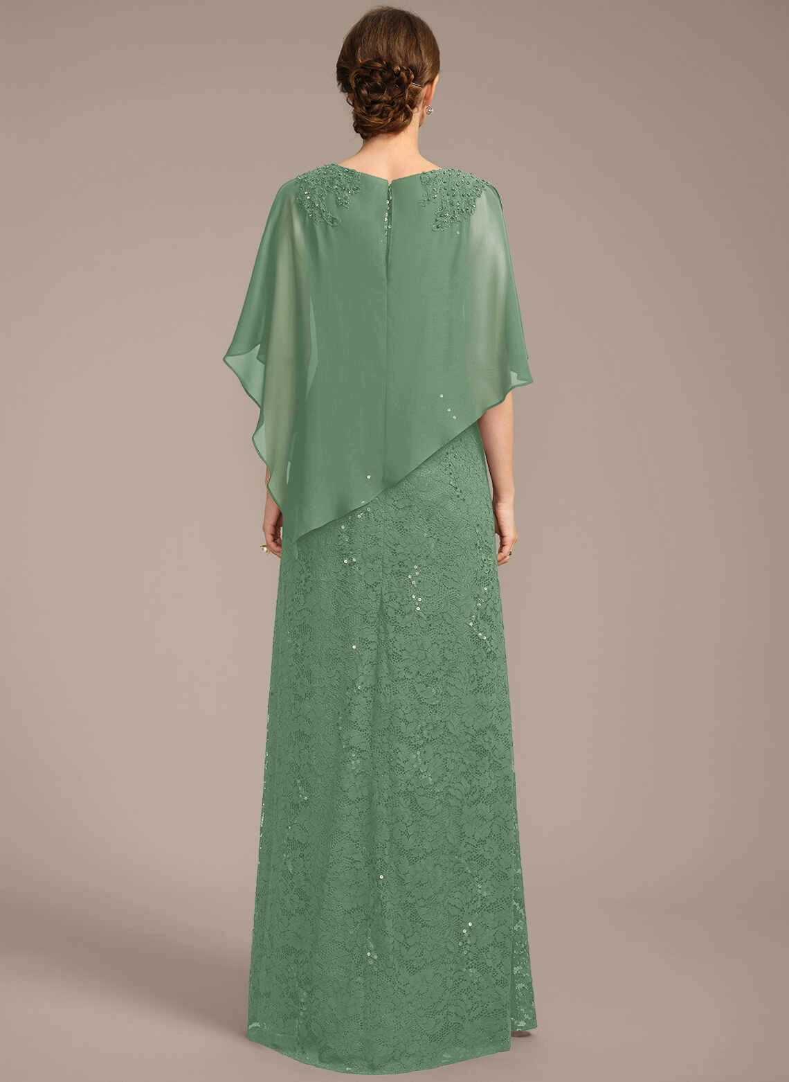 Modest Sheath Bateau Neck Cape Overlay Zipper Back Floor‑Length Mother Of The Bride Dress