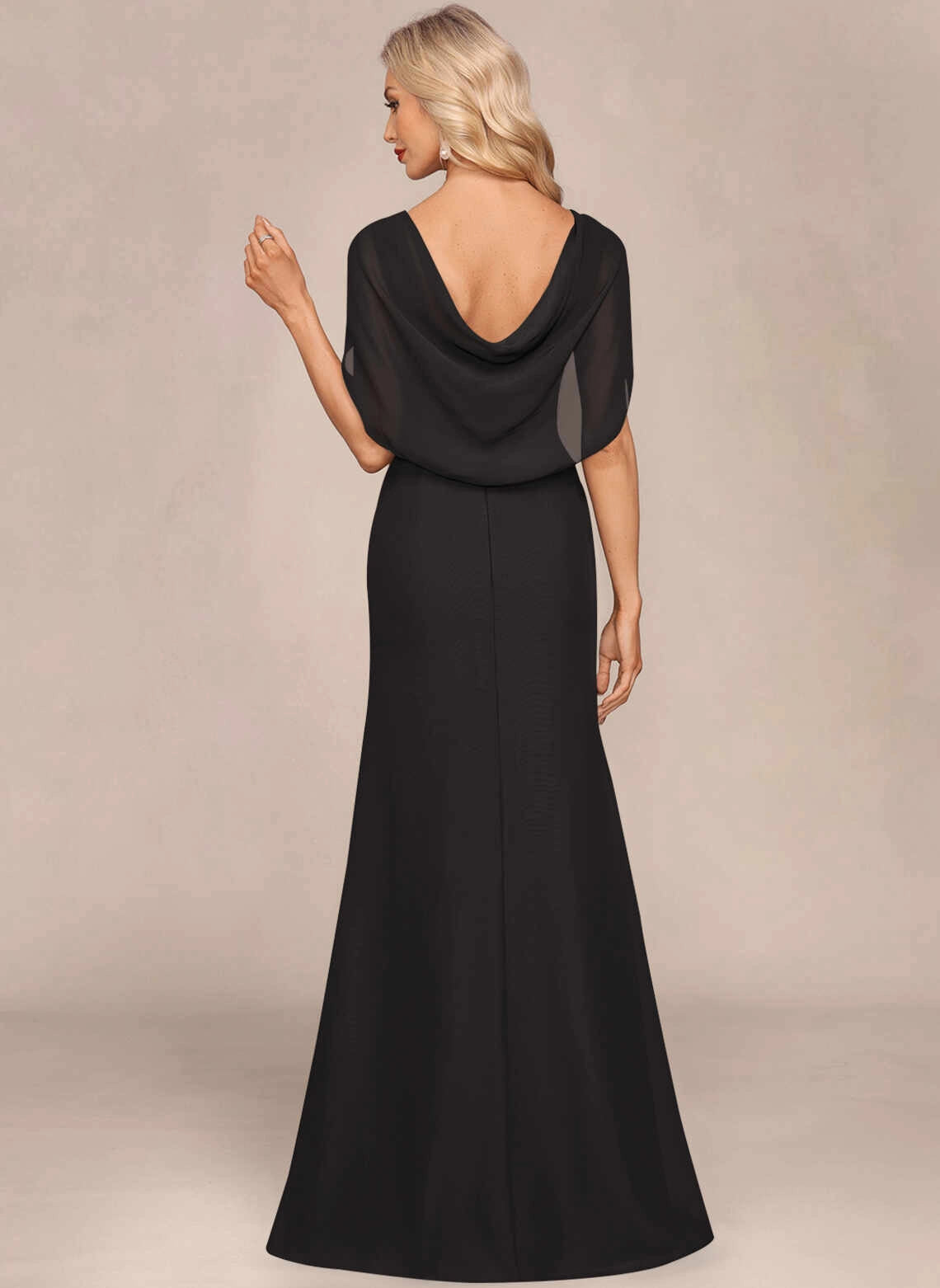 Vedress Draped Cowl‑Back Mermaid Floor‑Length Gown Back View