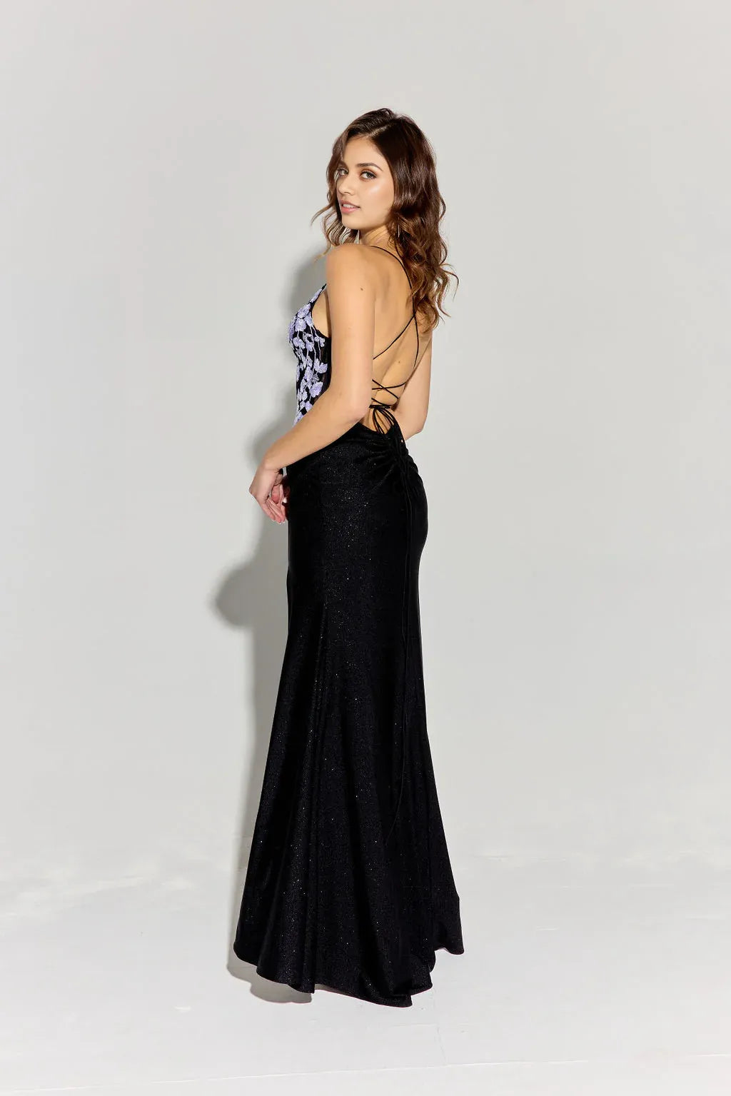 Shimmering Mermaid Spaghetti Straps Sleeveless Lace Satin Corset Evening Gown With Slit