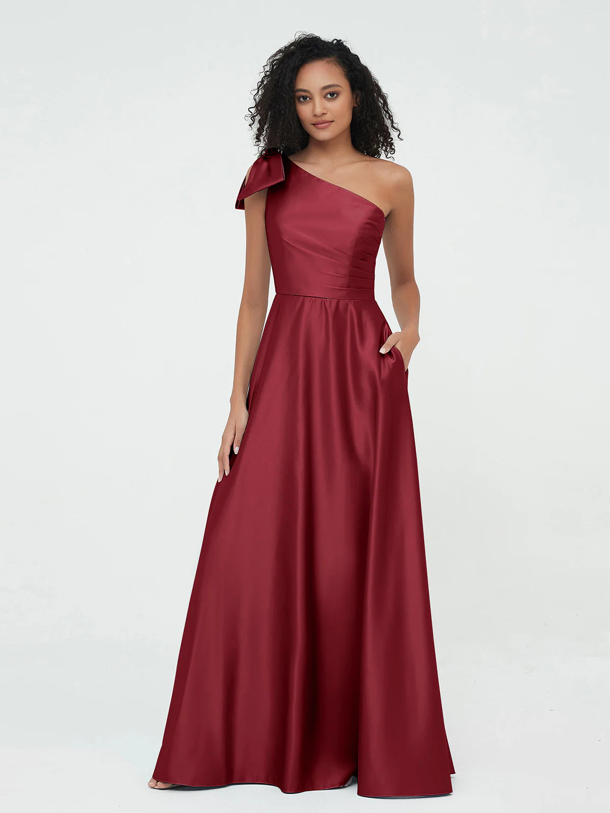 Boat Neck Flutter Sleeve Chiffon A-Line Bridesmaid Maxi Dress with Waist Tie & Pockets