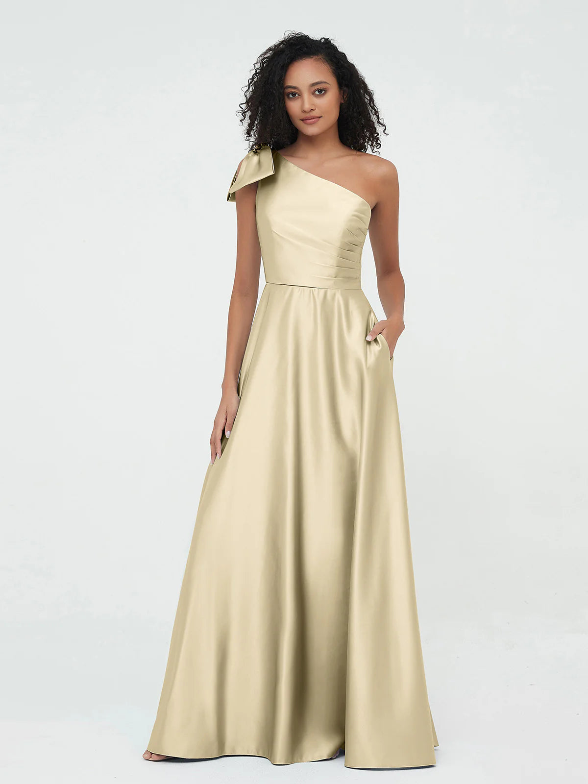 Boat Neck Flutter Sleeve Chiffon A-Line Bridesmaid Maxi Dress with Waist Tie & Pockets