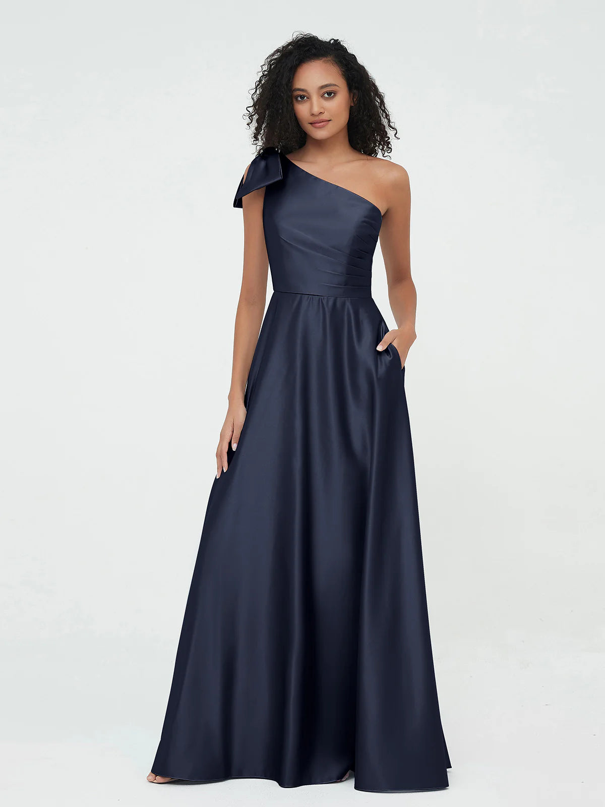 Boat Neck Flutter Sleeve Chiffon A-Line Bridesmaid Maxi Dress with Waist Tie & Pockets