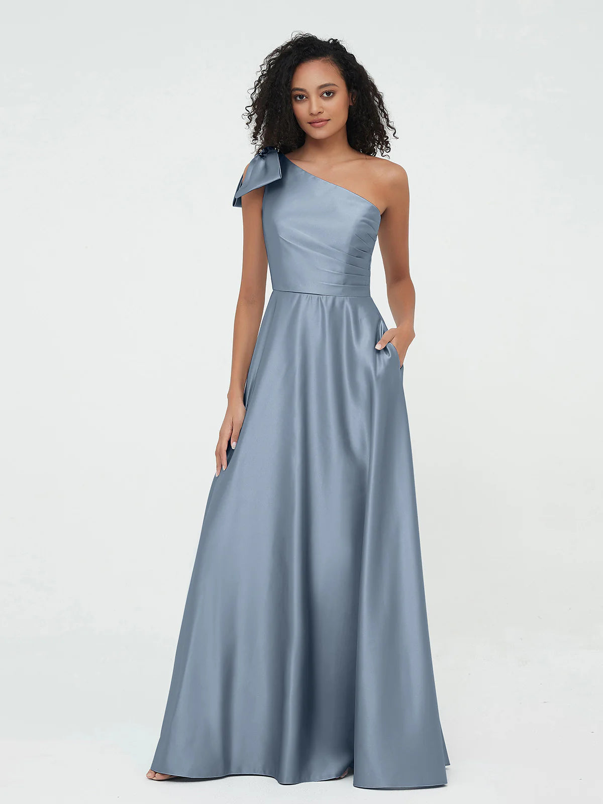 Boat Neck Flutter Sleeve Chiffon A-Line Bridesmaid Maxi Dress with Waist Tie & Pockets