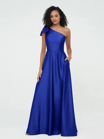 Boat Neck Flutter Sleeve Chiffon A-Line Bridesmaid Maxi Dress with Waist Tie & Pockets