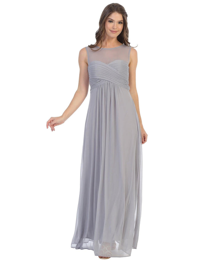 Women's Chiffon Long Sleeveless Illusion Neck Maxi Dress Long Formal Bridesmaids Dress