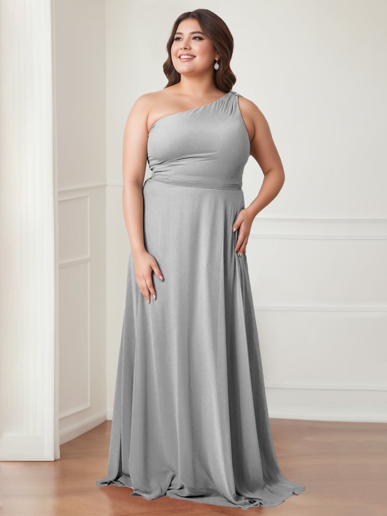 Vestidos de Dama de Honor Largos de Gasa con Un Solo Hombro, Corte Evasé/Princesa, sin Mangas y con Lazo, Vestidos de Fiesta