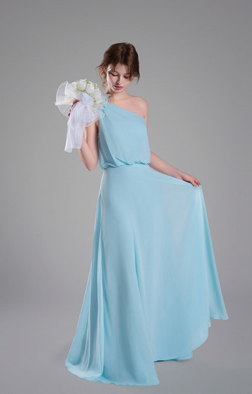 One-Shoulder Chiffon Bridesmaid Dress Flowy Floor-Length Evening Gown Bow Detail Flowing A-Line Dresses