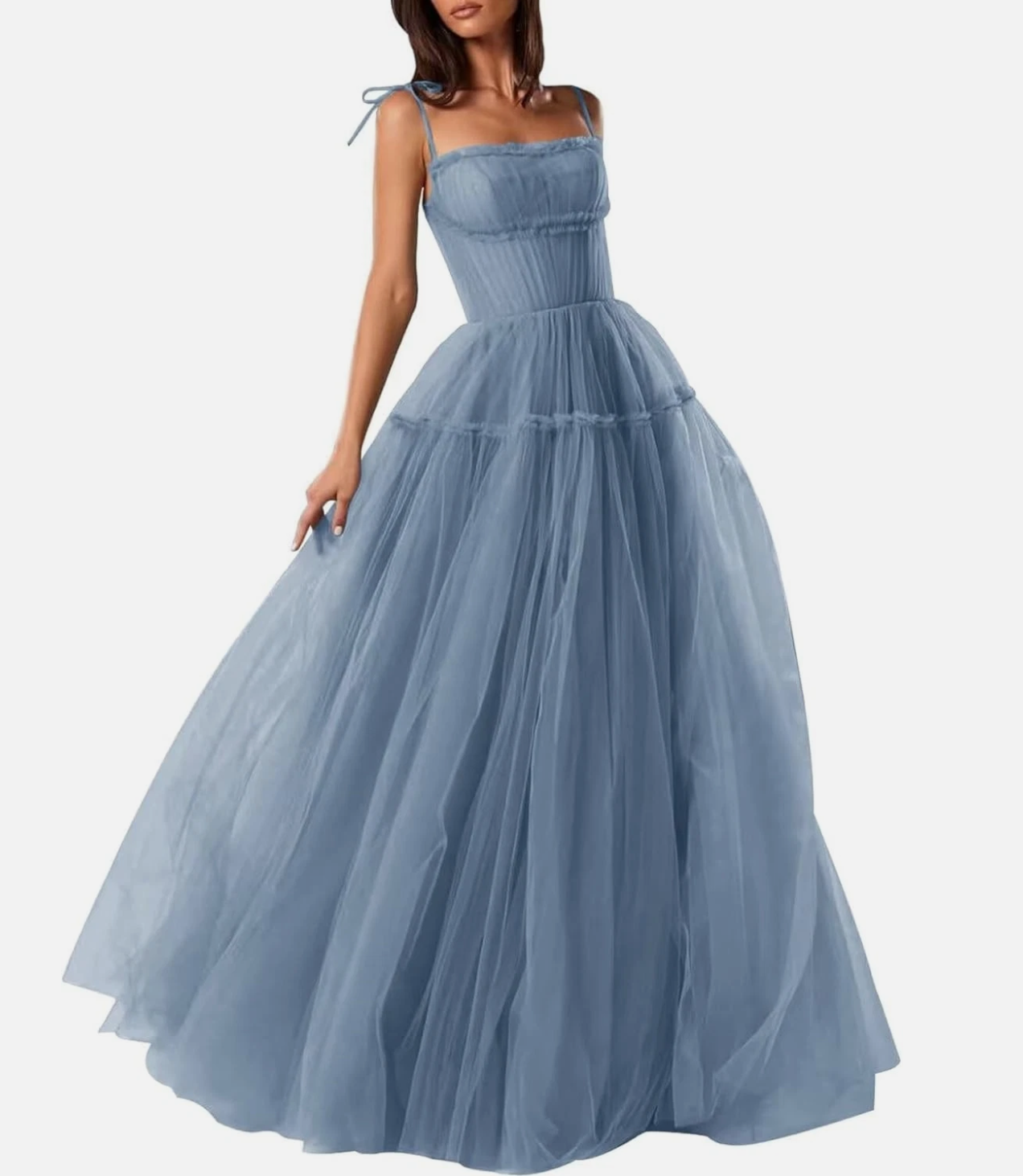 Vestido de fiesta de tul para mujer, largo, corte en A, formal, para noche, vestidos de fiesta formales