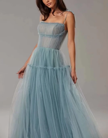 Vestido de fiesta de tul para mujer, largo, corte en A, formal, para noche, vestidos de fiesta formales