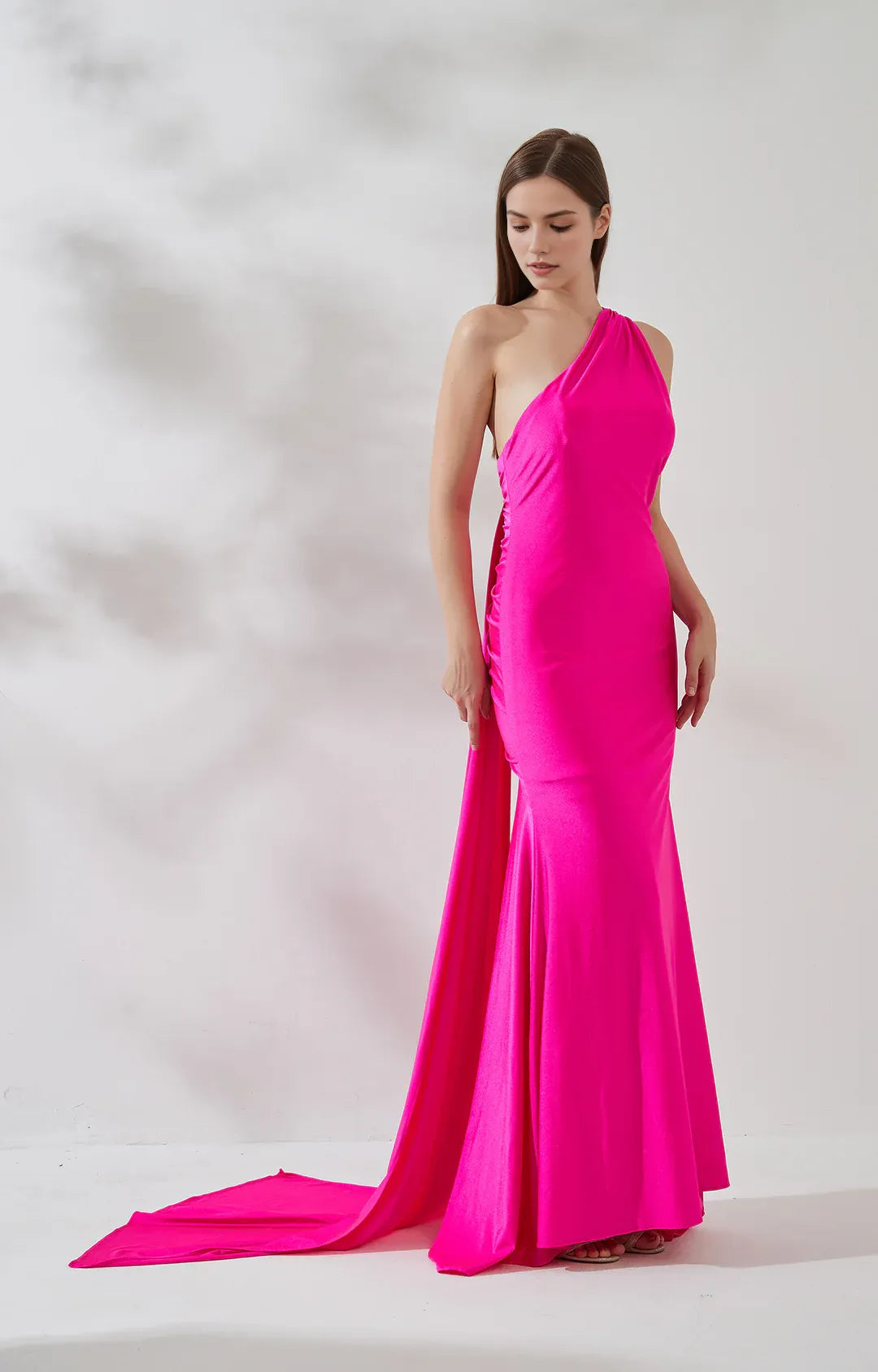 Sleek Mermaid OneShoulder Sleeveless Jersey Floor-Length Draped Evening Dress