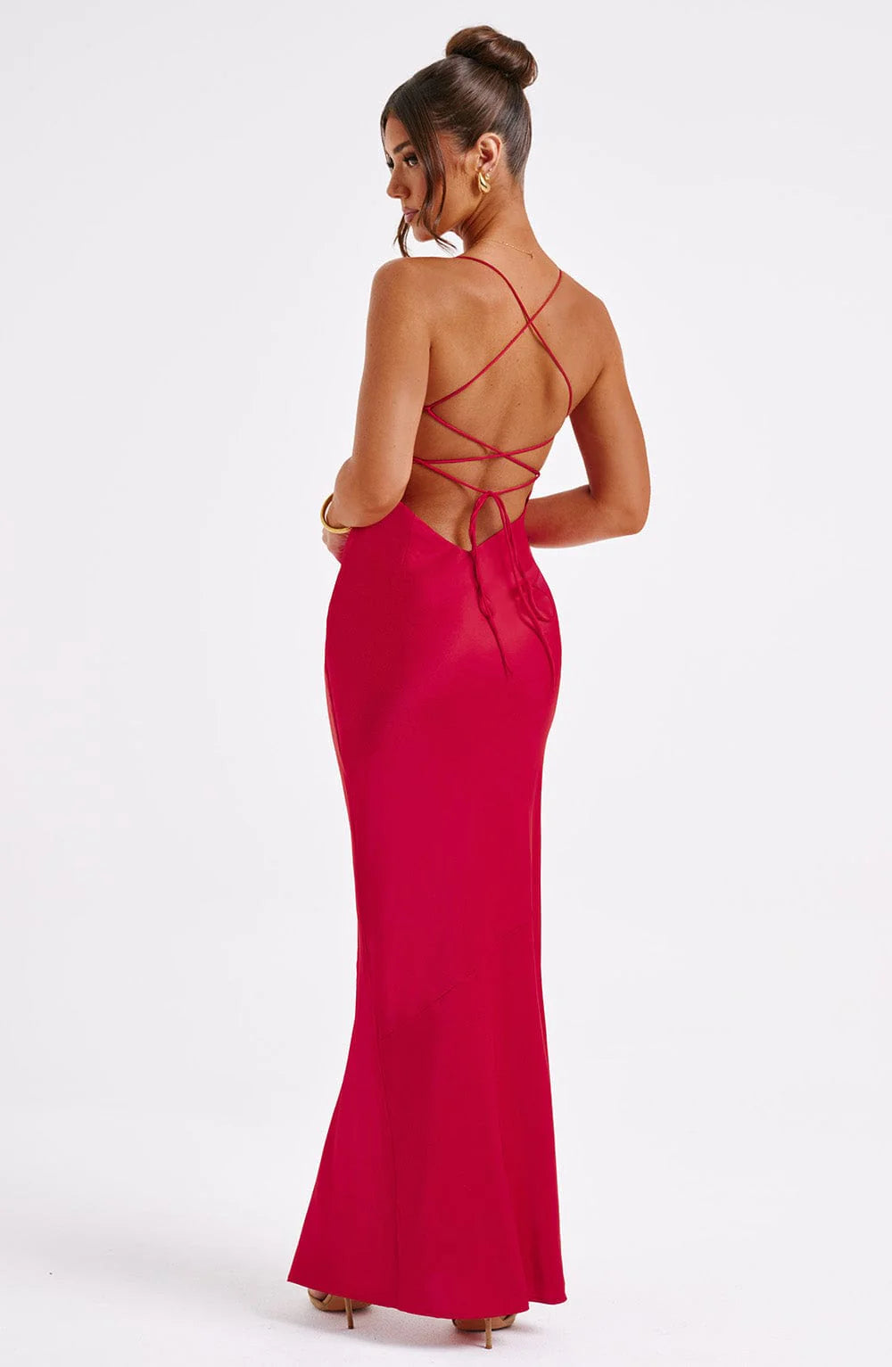 Sleek Mermaid Square Neck Sleeveless Satin Maxi Lace Up Backless Evening Gown