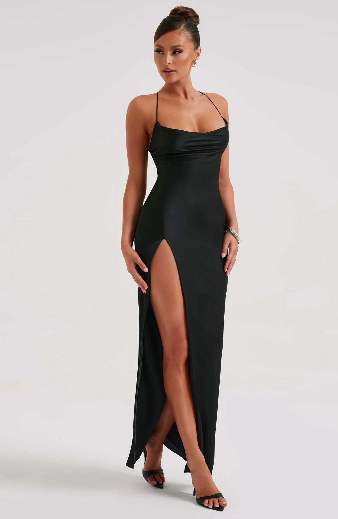 Sleek Mermaid Square Neck Sleeveless Satin Maxi Lace Up Backless Evening Gown