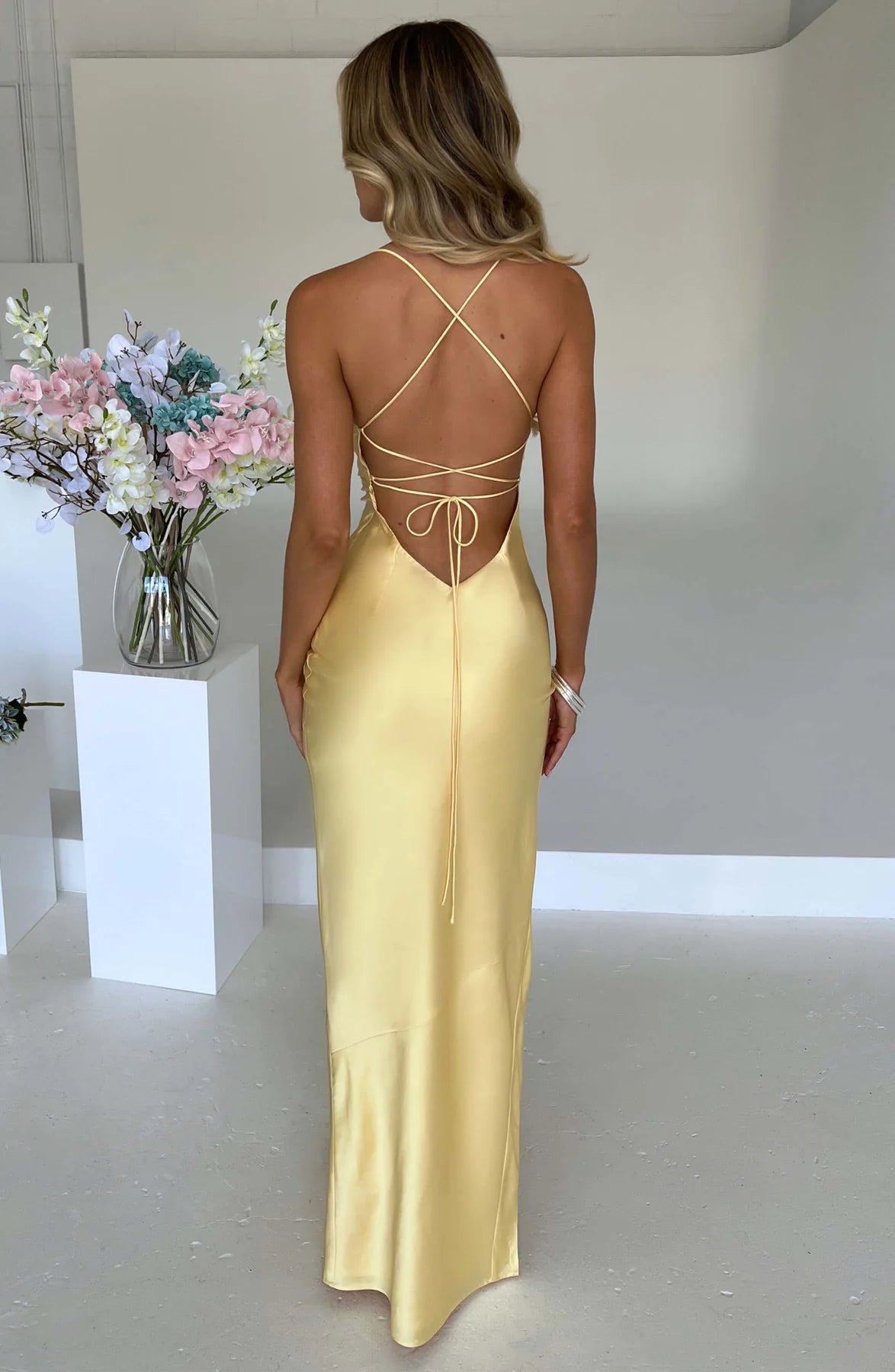 Sleek Mermaid Square Neck Sleeveless Satin Maxi Lace Up Backless Evening Gown
