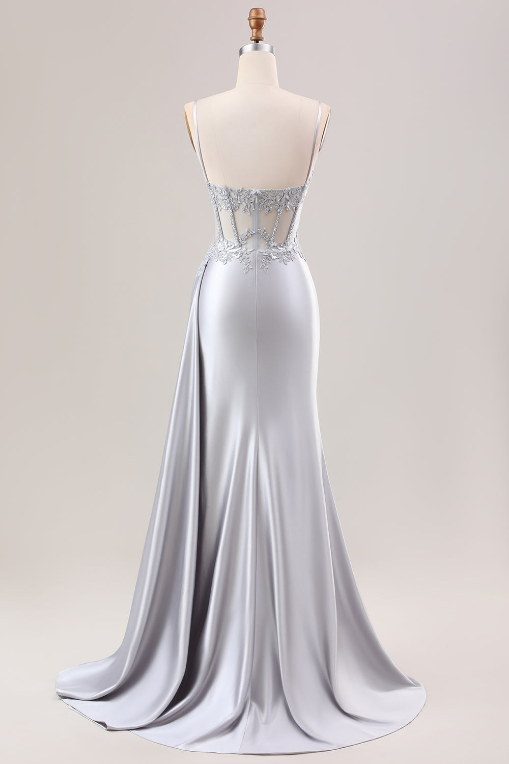 Vestido de Noche de Satén Sedoso para Mujer, sin Tirantes, con Cuentas, Brillos, Corte Sirena, Corsé Largo y Abertura para Fiesta de Graduación
