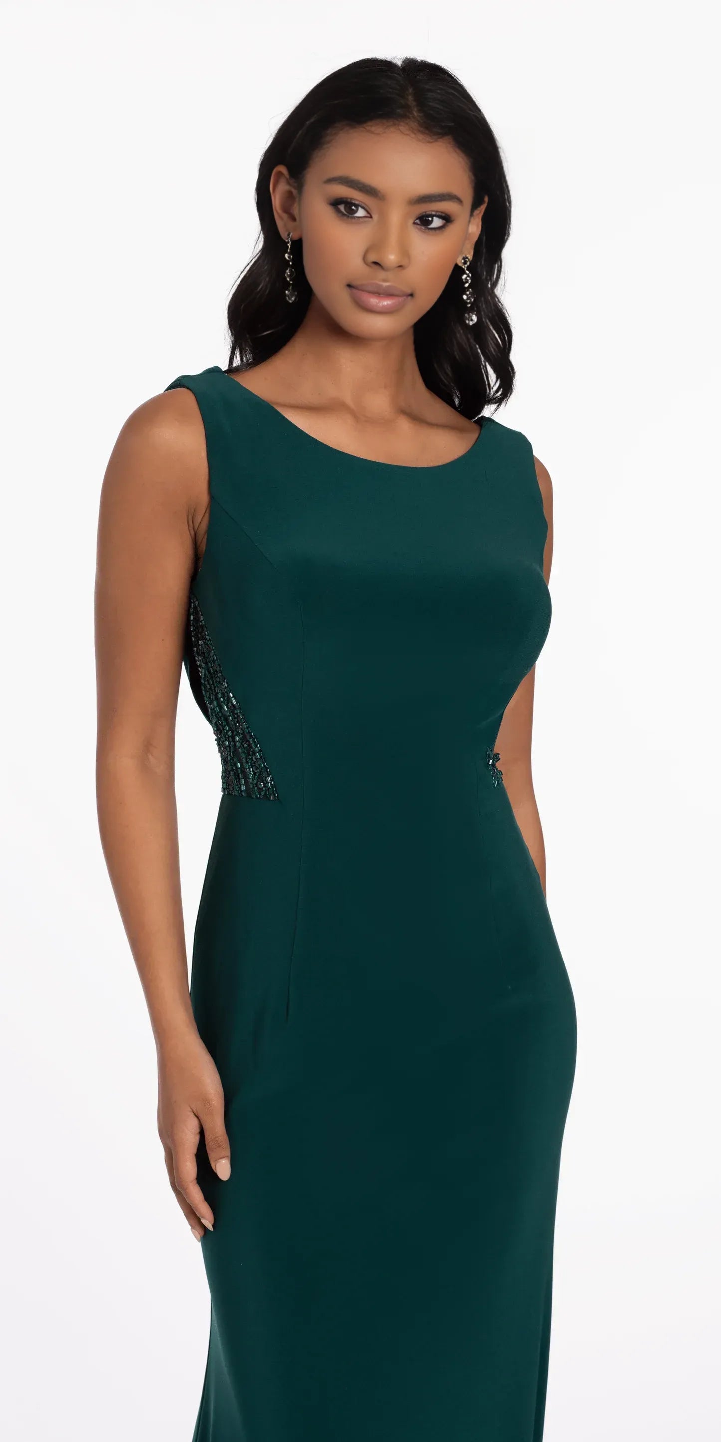 Sophisticated Mermaid Round Neck Mother of the Bride Dress Floor Length BeadedSide CowlBack Formal Evening Dress