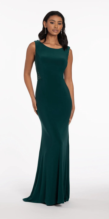 Sophisticated Mermaid Round Neck Mother of the Bride Dress Floor Length BeadedSide CowlBack Formal Evening Dress