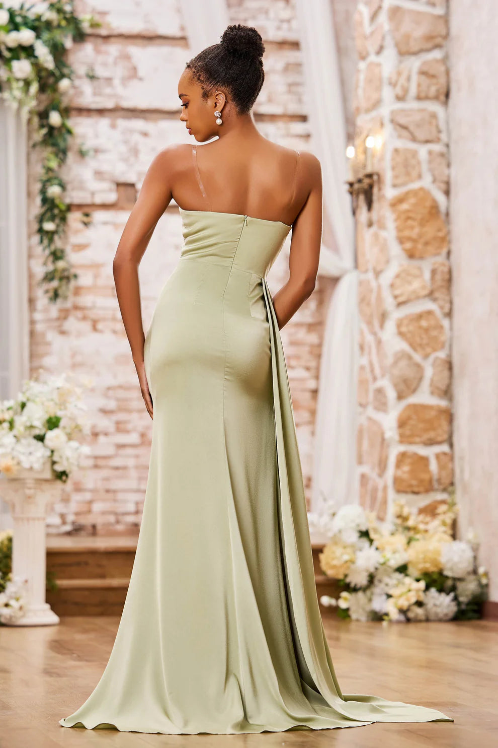 Spaghetti Strap Cowl Neck Satin Mermaid Evening Dress Slit Formal Gown
