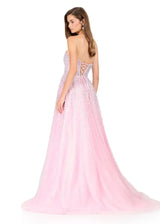Sparkling A Line Strapless Sweetheart Tulle Long Beaded Corset Prom Dress
