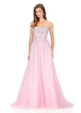 Sparkling A Line Strapless Sweetheart Tulle Long Beaded Corset Prom Dress